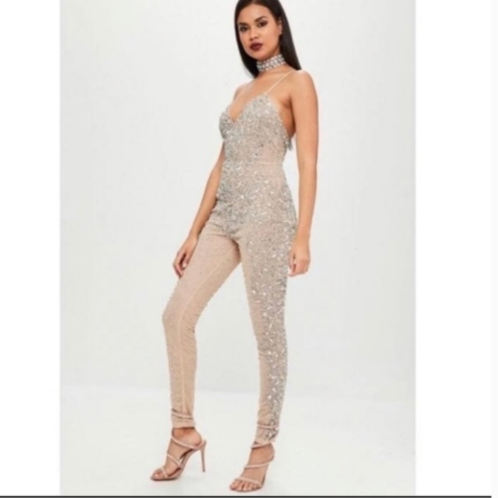 EUC Carli Bybel Missguided Rhinestone Jumpsuit